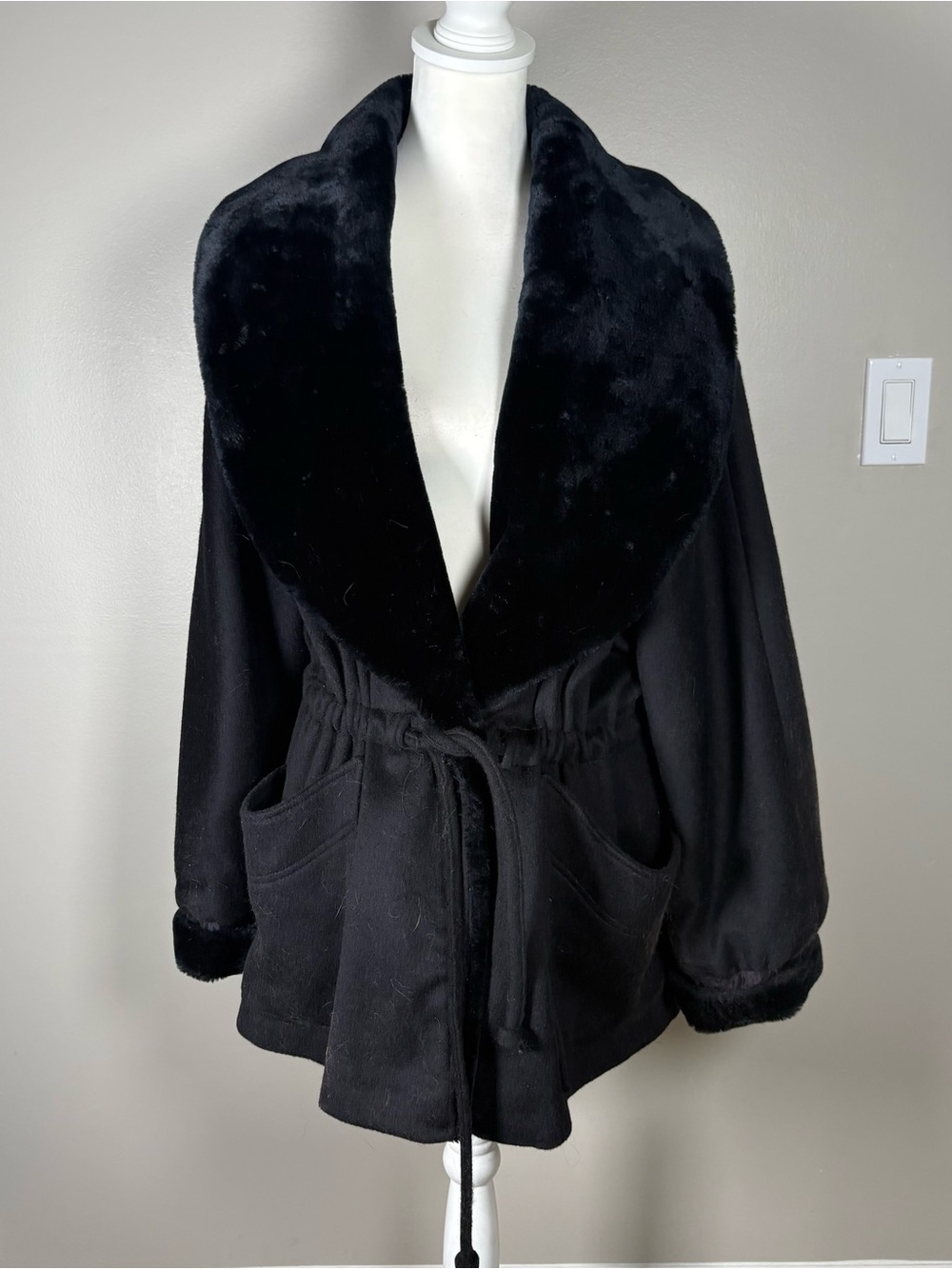 Vintage Black Fur Lined Peacoat